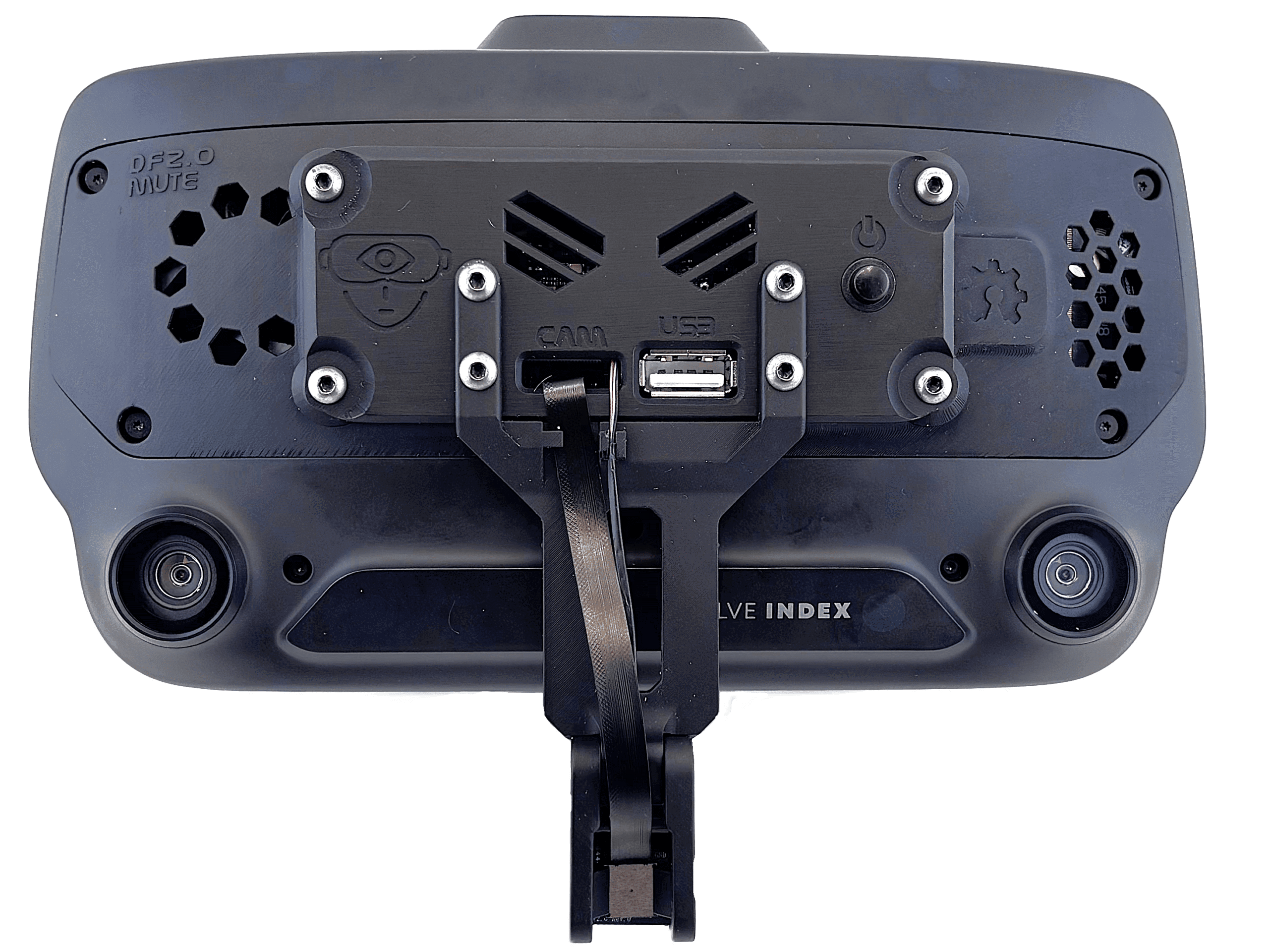 Modulis nukreiptas į veidą ir ilgasis varžtas priveržtas