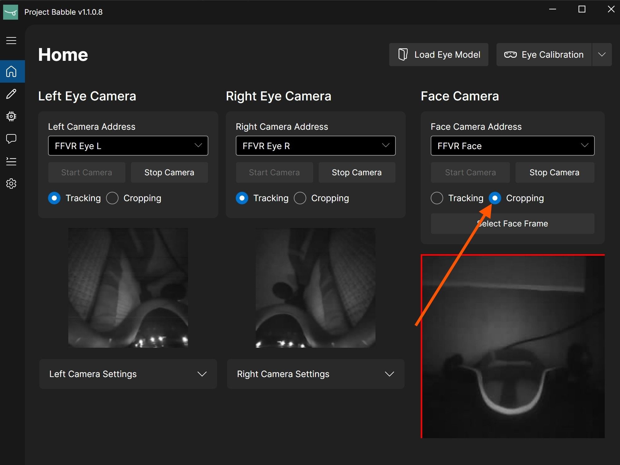 Veido kameros kadravimo režimas pasirinktas