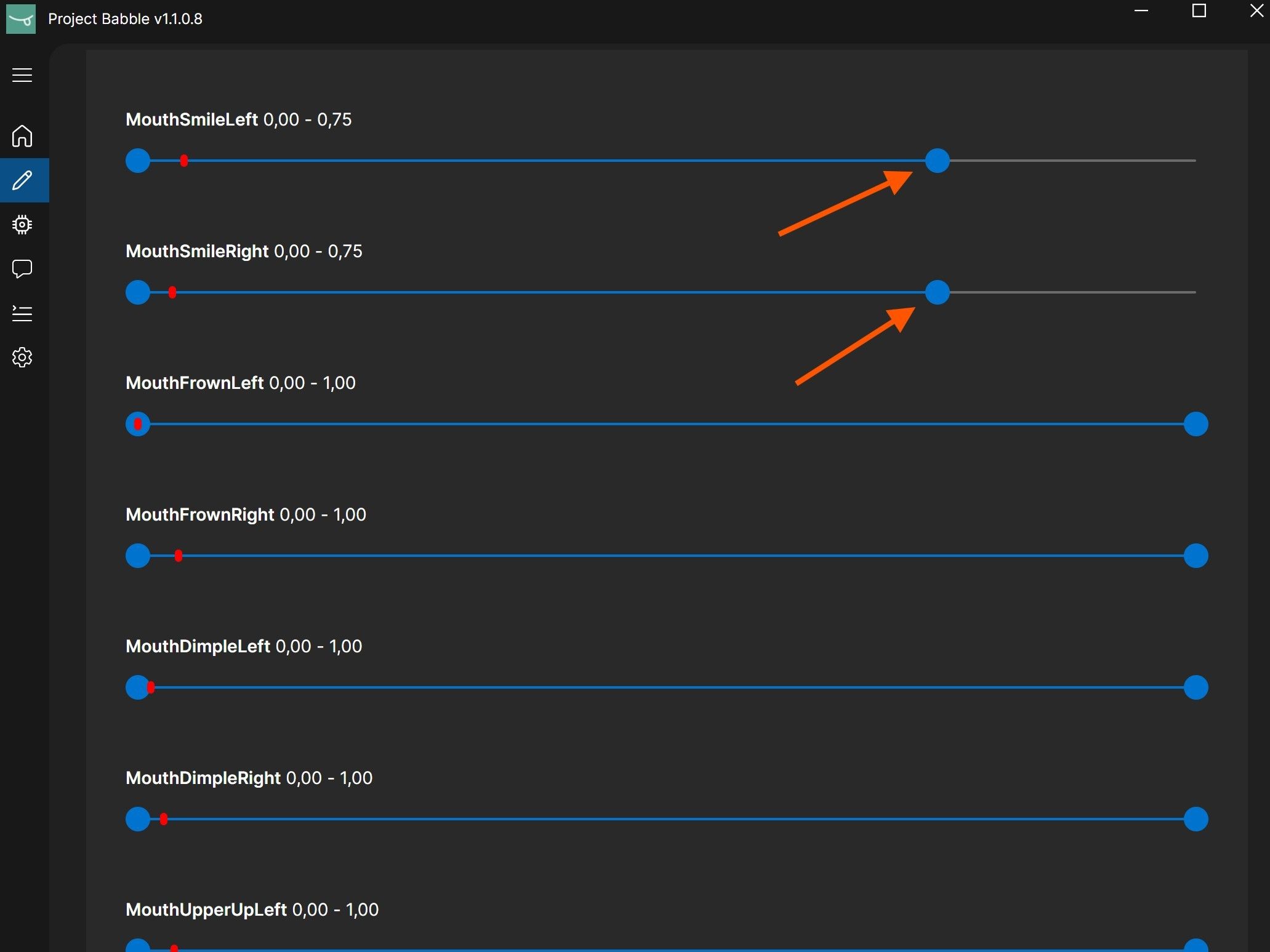 Eksperimentavimas su išraiškos parametrais VRChat veidrodyje