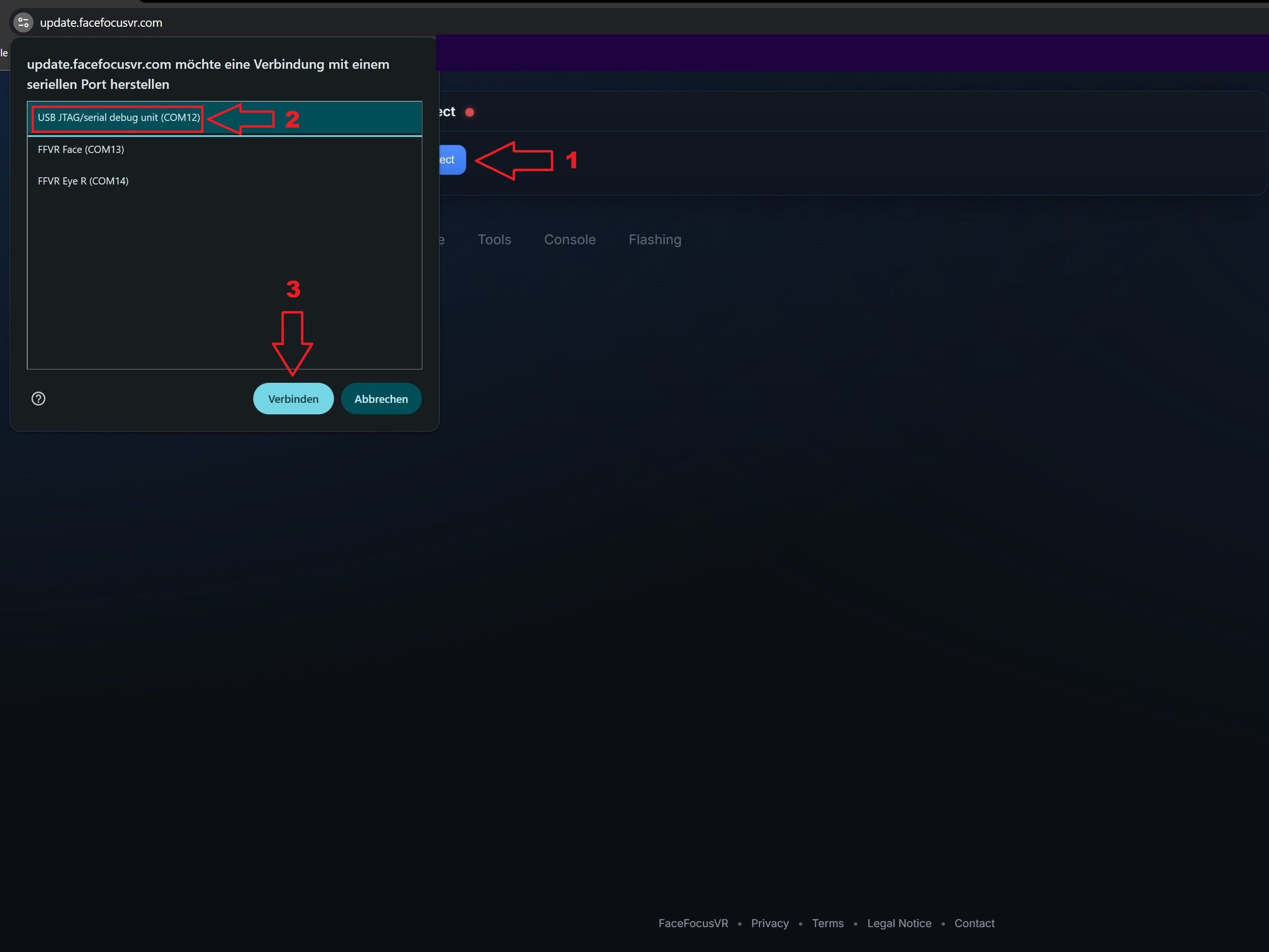 SerialPort device selection showing the new USB/JTAG device that appeared after entering boot mode